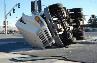 overturned truck in intersection