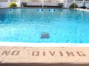 Pool with no diving warning sign